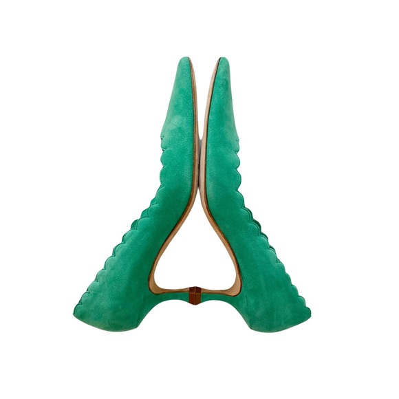 Manolo Blahnik Srilasca Suede Mint Green Scalloped Kitten Heel 36.6 6.5 - Picture 5 of 7